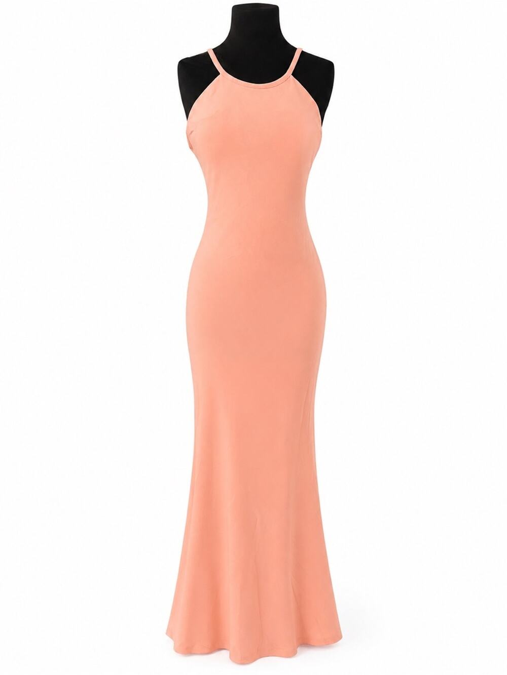 Calvin Klein Peach Open Back Maxi Dress Size 10 90s Minimalist Slip Formal Gown